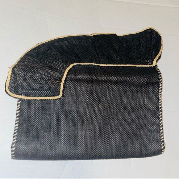 Woven Ruffle Clutch Black Straw Evening Bag Party Purse - Picture 9 of 10